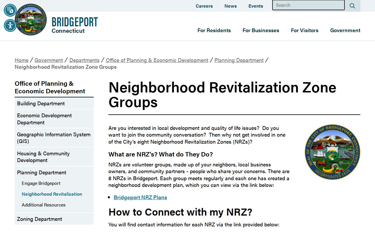Fairfield neighbors Bridgeport neighborhood revitalization zone map