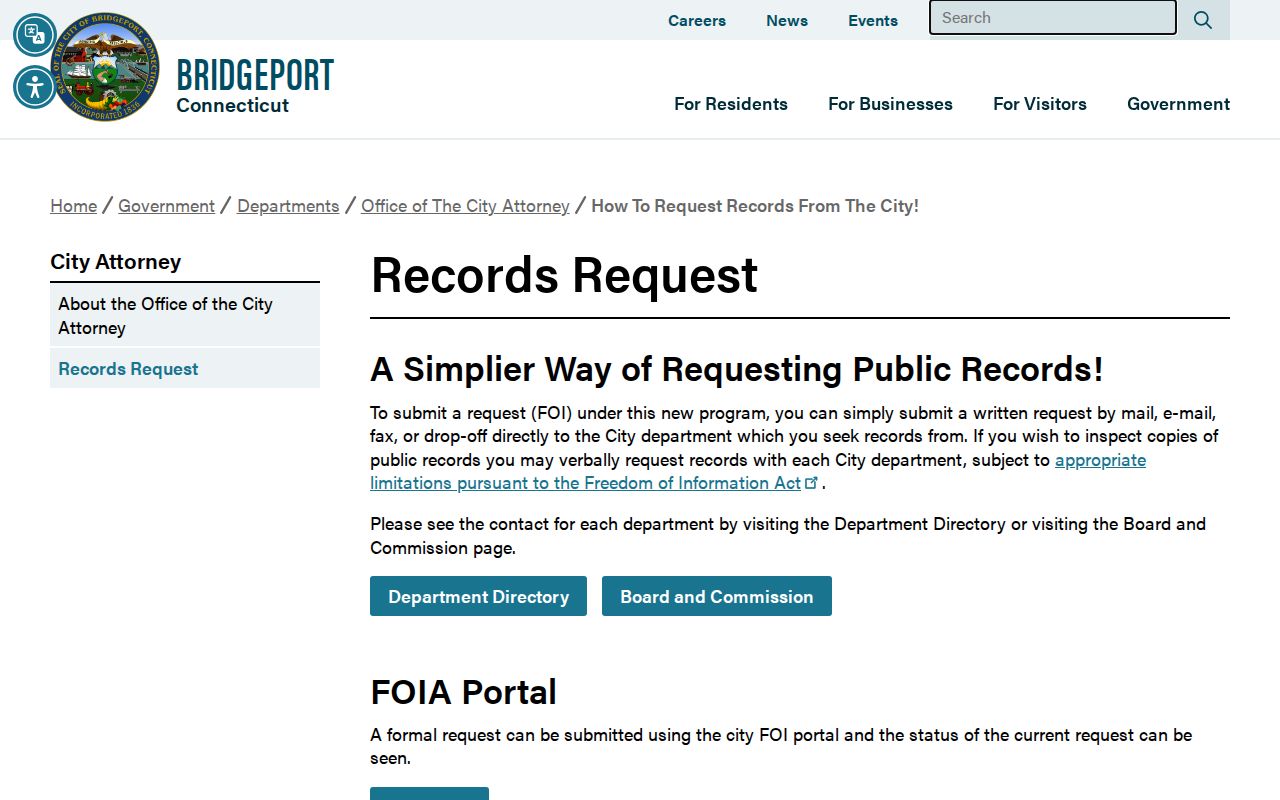Fairfield street directory Bridgeport public records request for permits
