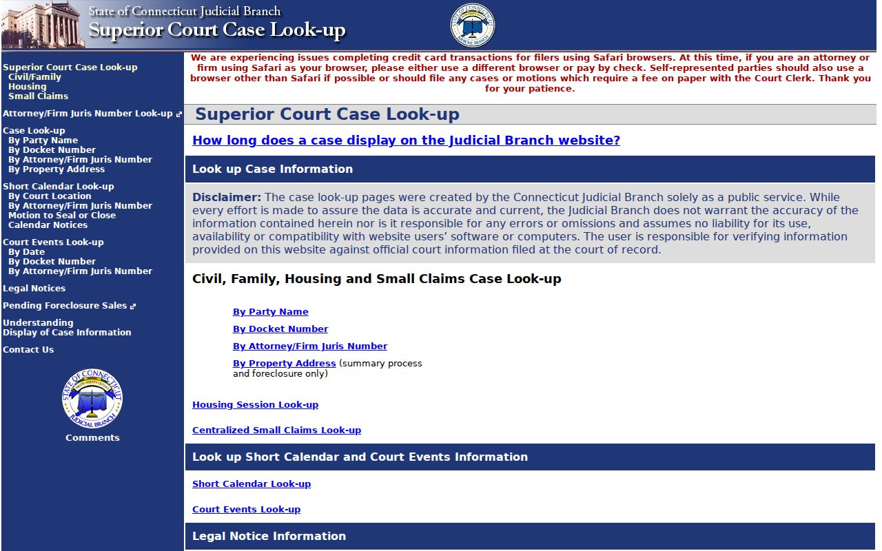 Fairfield residents directory Connecticut civil court search