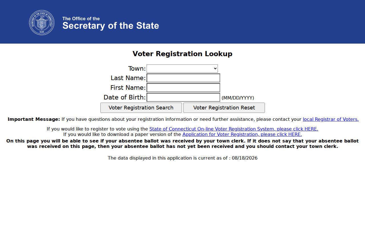 Fairfield residents directory Connecticut voter lookup screen