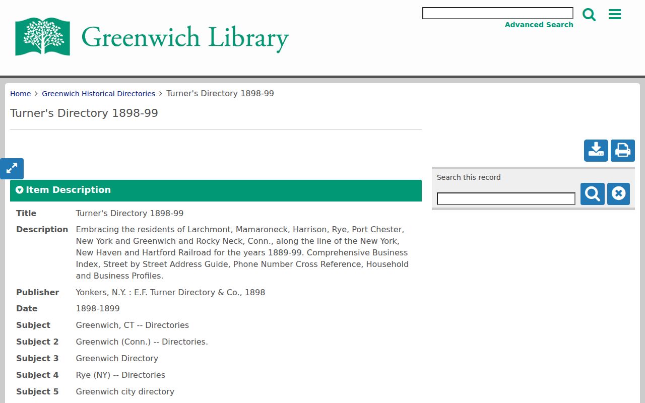 Fairfield city directory digitized Greenwich Turner's Directory scan