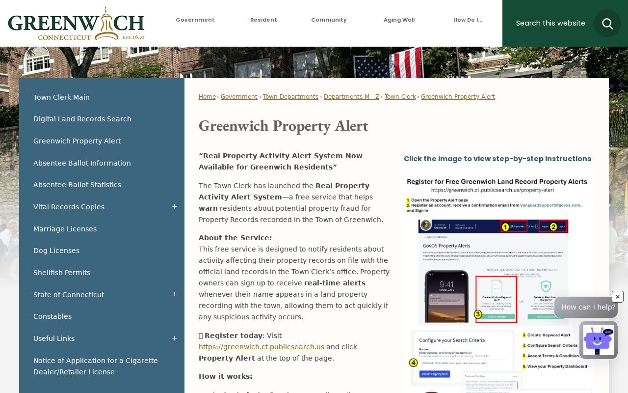 Fairfield street directory Greenwich property alert and real-property information