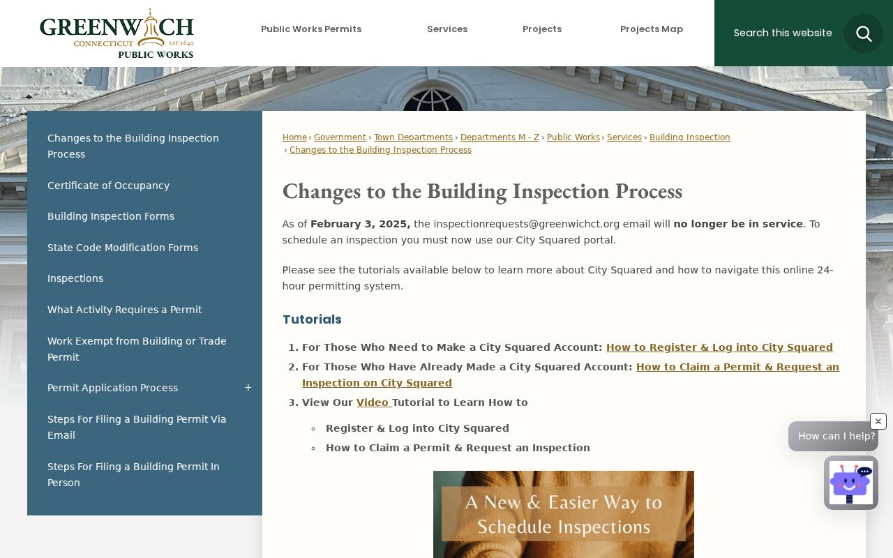 Fairfield street directory Greenwich permit and inspection portal change
