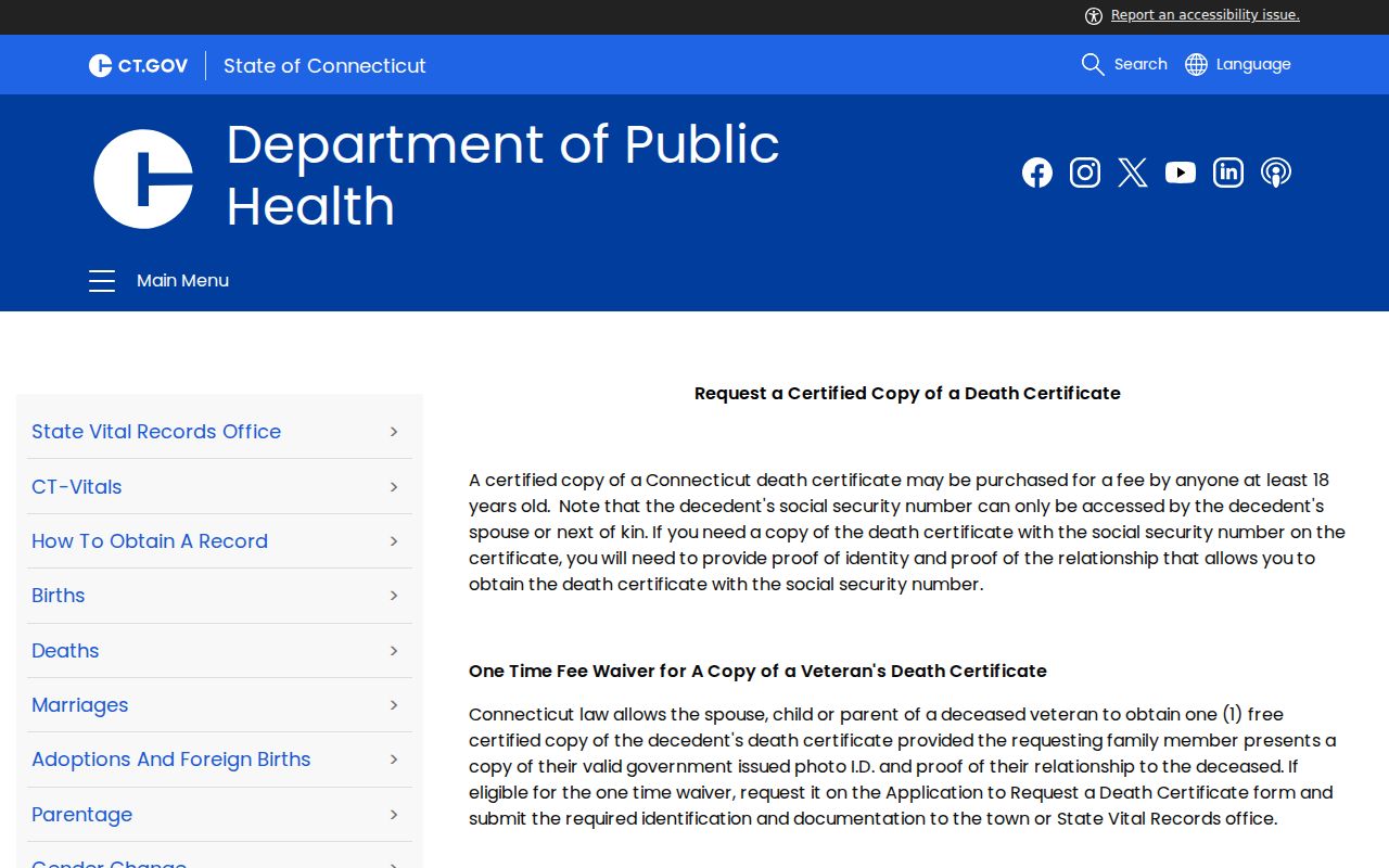 Fairfield resident lookup Connecticut death certificate access